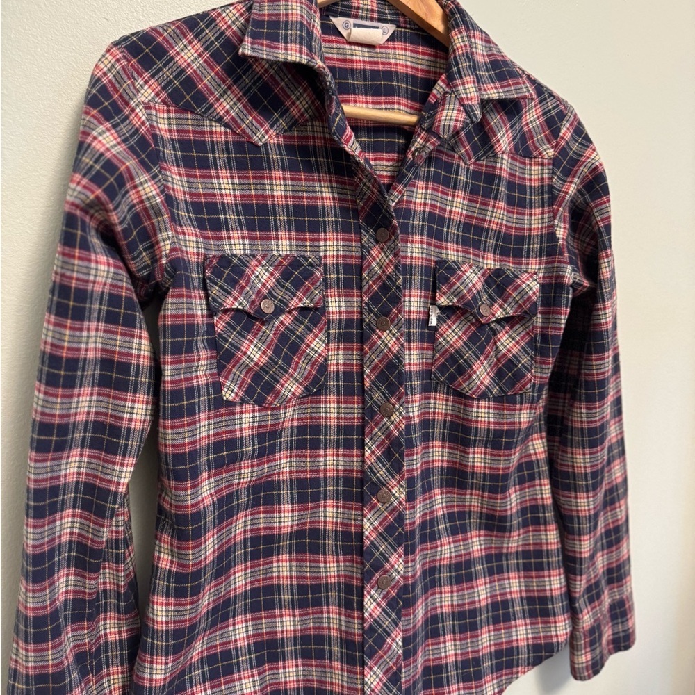 Levi's Navy and Red Plaid Shirt - Picture 3 of 6